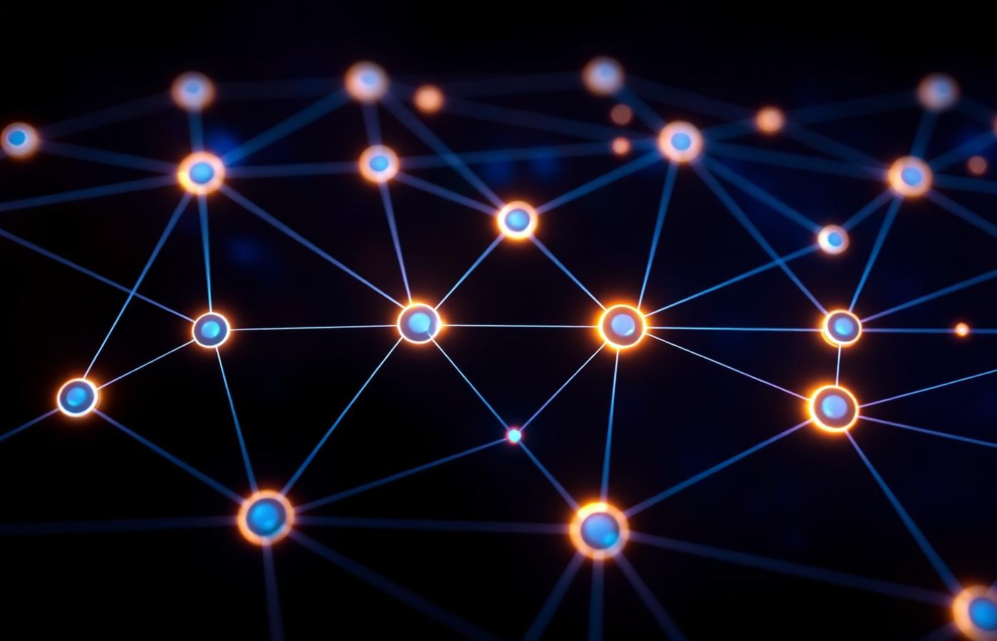 Glowing network topology of connected nodes